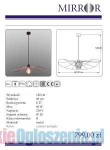 Lampa lady wisząca industrial loft, metal czarny/mosiądz 60 cm - 120 cm