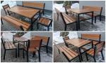 Stół ogrodowy loft Drewno+metal ławki fotele zestaw mebli